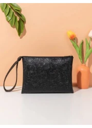 حقيبة يد مزخرفة بنقشة جلدية، حقيبة معصم بسيطة، حامل بطاقات سعة كبيرة، متعددة الاستخدامات للاستخدام اليومي وا