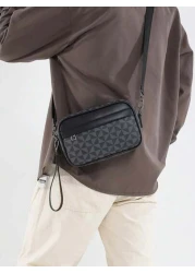 Black Fashion Business Shoulder Bag For Men PU Leather Messenger Bag Wide Strap Crossbody Bags Square Plaid Designer Male Sling Bags Luxury Bags