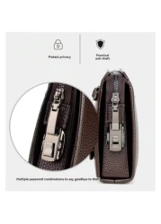 Leather Men Clutch Bag Wallet Business Men Password Lock Wallet Theft Proof Handbag With Cell Phone Holder Travel Bag Coffee Color School Bag Commute Freshmen High School College Dorm Practical Gifts