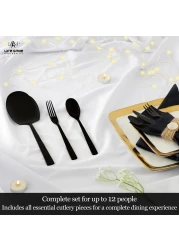 LIFE SMILE Cutlery Set, 18/10 Pure Stainless Steel Flatware Set with Stand, Rust Proof &amp; Fade Proof Dinnerware Set (SHINE BLACK, 88 Pieces)