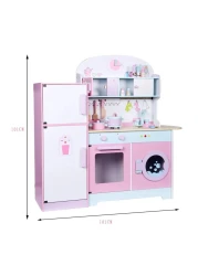 Wooden Play Kitchen for Kids with Lights &amp; Sounds &ndash; Toddler Kitchen Set with Ice Maker, Oven, Sink, Microwave, Fridge, Utensils &amp; Fruit Accessories