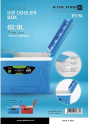 Royalford 62.0 L Insulated Ice Cooler Box- Rf11264 Three Layer Thermal Insulation To Keep Your Things Cool Perfect For Camping, Barbecues, Picnics Suitable For Indoor And Outdoor Use Blue