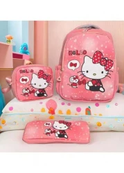 Sanrio 1pc Hello Kitty Kulomi 3 Piece Backpack Set Cartoon Print KT Cat Suitable For Middle High School Includes Backpack Shoulder Bag Pencil Case Great For Campus Back To School Outings And Gifts