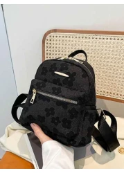 حقيبة ظهر بطبعة زهرية أنيقة للمراهقين، بتصميم سحاب مزدوج، مناسبة للاستخدام اليومي