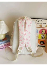 3pcs Nylon Bow Print Backpack Set Foldable Multi Pocket Large Capacity Water Resistant Zipper Backpack Suitable For High School College Students Ladies Daily Use Commuting Traveling Gifts For Valentin