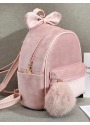 1pc Cute Fashionable Mini Plush Bow Backpack For Kids Girls Versatile Small Travel Shoulder Bag Suitable For Teens