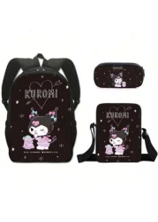 Sanrio 3D Fully Printed Cartoon 3 Piece Backpack Primary School Bag Children s Lunch Bag Pencil Bag Set Anime Kawaii Cartoon School Bag For Travel Storage Bag Makeup Bag Cosmetic Bag Vacation Organize