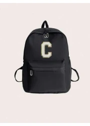 1pc Diy Back To School Season Simple And Stylish Solid Color Lightweight Large Capacity Children s Backpack Crossbody Bag A Z White Letter Cloth Stickers Fashionable And Interesting Birthday Gift Holi