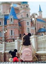 حقيبة ظهر صغيرة أنيقة 1 قطعة للأطفال, مزينة بفيونكة من الترتر وتصميم أذن فأر، مناسبة للبنات، وردي اللون