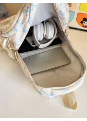 3pcs Nylon Bow Print Backpack Set Foldable Multi Po Cket Large CapacityWater Resistant Zipper Backpack Suitable F Or Teenagers High School College Students Ladies Daily Use Commuting Traveling Gifts F