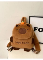 1pc Soft Plush Adorable Capybara Backpack Big Children Casual Plush Backpack Flip Backpack Adjustable Strap And Zippered For Travel Shoping Parties Holidays Supermarket Festive Events School Occasions