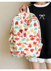 1 Pc Casual Maple Leaf Print Double Shoulder Backpack Zipper Closure Adjustable Straps School Bag Lightweight Student Bag Casual Daypack Large Capacity Backpack With Laptop Compartment Bookbag For Stu