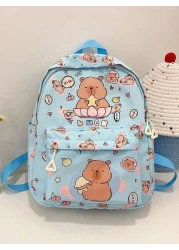 1 حقيبة ظهر من النايلون مغلقة بسوستة ذات تصميم أنيق وجميل للكابيبارا، مع أحزمة كتف قابلة للتعديل مريحة متعددة