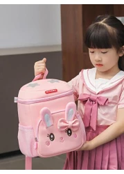 Cute Cartoon Bunny Kids Backpack For Girls Pink Shoulder Bag For Preschool Children