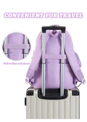 1pc Large Capacity Multi Pocket School Backpack For Girls Cartoon Bear Purple Backpack Outdoor Travel Bag With Coin Pocket Padded Shoulder Strap Fashion Versatile Polyester Suitable For Teenage Girls