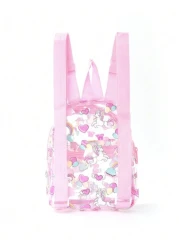 1 Pc Waterproof Pink Unicorn Cute Children s Backpack Girl s Rainbow Love Graffiti Adjustable Shoulder Strap School Bag Outing And Outing Backpack With Front Pocket Storage Suitable For Daily Commutin