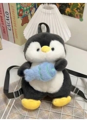 Children s Cute Cartoon Penguin Shape Plush Backpack Novelty Back To School Bookbag For Primary And Secondary School Students Lightweight Casual Travel Vacation Storage Backpacks Autumn And Winter New