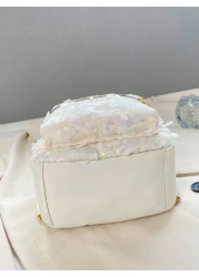 حقيبة ظهر عصرية للأطفال بأزهار صغيرة وتطريزات براقة