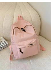 1 PC Back To School Classic Basic Large Capacity School Bag With Laptop Compartment Fashion Versatile All Purpose Backpack Purse Simplicity Solid Color Sports Bag Premium Nylon School Backpack With Ad