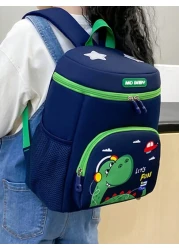 1pc Kids Cute Cartoon Green Dragon Print Backpack With Wide Strap Back Support Design Suitable For School Daily Use