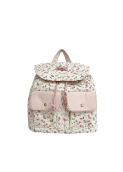1pc Girl s Ditsy Floral Canvas Backpack Drawstring Closure Fresh Cute Casual Lightweight Bag With Large Capacity Suitable For Daily Use