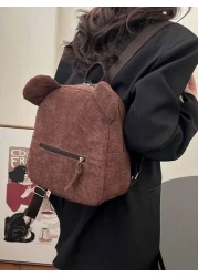 حقيبة ظهر كارتونية على شكل دب مصنوعة من القطيفة بتصميم أنيق وبسيط، مناسبة لموسم العودة إلى المدرسة، حقيبة ظهر