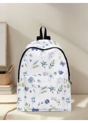 1pc Floral Print Backpack Zipper Closure With Pockets Stylish Backpack For Boys And Girls Suitable For School Outings And Daily Use