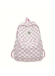 1 PC Back To School Large Capcity School Bag With Laptop Compartment Fashion Versatile All Purpose Backpack Purse Simplicity Gingham Durable Nylon School Backpack With Adjustable Strap Multiple Pocket