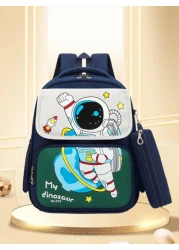 Kids 1st Grade Cartoon Cute Astronaut Backpack For Boys Navy Blue Space Man Boys Rucksack