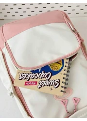 1 قطعة حقيبة ظهر طلابية ذات لونين بتصميم كاجوال جديد، مصنوعة من النايلون مقاوم للماء وذات سعة كبيرة، حقيبة مدر