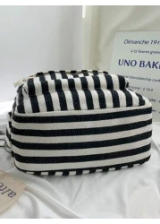 1pc New Versatile High Quality Vertical Striped Backpack Large Capacity Student Commuting Daily Casual Rucksack