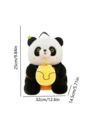 1 Pc New Cartoon Panda Hugging Honey Pattern Plush Material Backpack For Girls And Boys Adjustable Straps Zipper Closure Fashionable And Cute For Travel Shopping Outings And Gifts