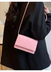 1 Pc Solid Color Crocodile Embossed Mini Crossbody Bag SpringSummer Square Bag Magnetic Flip Purse Perfect For Children Girls Students For Daily Use Outings Shopping