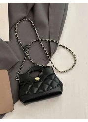 1 Pc New Style Girls Solid Color Diamond Quilted Pattern Pu Small Crossbody Bag Metal Strap Magnetic Closure Fashionable And Versatile For Outings Shopping Gatherings Or As A Gift For Friends