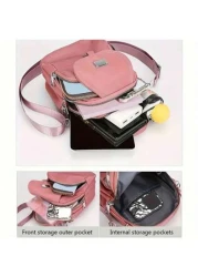 1pc Girl s Girl s Nylon Shoulder Bag With Heart And Butterfly Pattern Casual Mini Crossbody With Adjustable Strap Multi Layer External Headphone Hole Solid Color Secure Zip Closure Small Crossbody Bag
