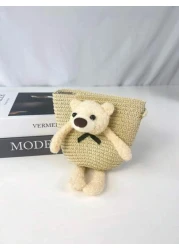 1pc Kids Cute Cartoon Bear Straw Beach Bag Princess Shoulder Crossbody Suitable For Daily Outing