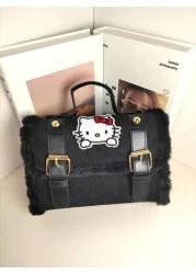 Sanrio حقيبة بخيار العنق مبطنة بالشراب من هالو كيتي صوف جديدة, حقيبة يد مطورة ذات نسيج فريد للتخزين