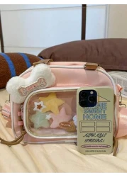 1pc New Casual Colorblock One Shoulder Bag Nylon Waterproof Transparent Crossbody Bag No Accessories Pendant