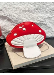 1 قطعة حقيبة رسول من مادة البولي يوريثان ذات لون أحادي على شكل فطر للبنات، مع سلسلة معدنية لحمل الكتف، غلق سحاب