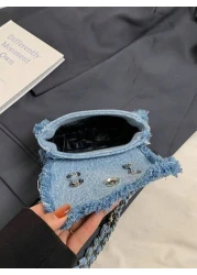 Frayed Chain Strap Shoulder Crossbody Mini Square Bag For Girls Retro Style