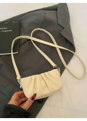 1pc New Fashion Elegant Solid Color Pearl Handbag With Pleats Shoulder Crossbody Bag