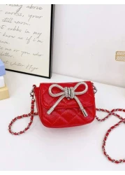 1pc Pu Magnetic Opening And Closing Fashion Sweet Bow Solid Color Diamond Grid Crossbody Mini Square Bag Korean French Exquisite Aesthetic Niche Design Chain Shoulder Crossbody Bag Versatile Casual Hi