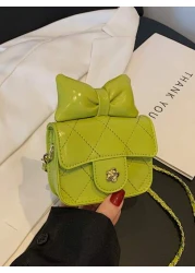 1 قطعة حقيبة جسم عبر للفتيات من مادة البولي يوريثان بشكل ماس ذات لون أحادي، حزام كتف من سلسلة معدنية، إقفال مغن