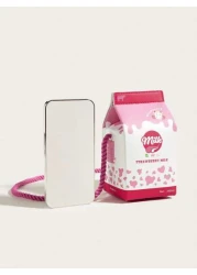 1pc Kids Pink Strawberry Cow Print PU Milk Carton Cute Cartoon 3D Fashion One Shoulder Crossbody Bag Suitable For Daily Use