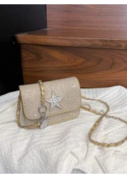 1pc Fashionable Sweet Shining Star Bag Crossbody Super Hot Chain Versatile Exquisite Small Bag Niche Mini Lipstick Bag Fashionable Chain Shoulder Strap With Sweet Five Pointed Star Decoration Suitable