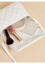 1pc Kids Girls Quilted Square Shoulder Messenger Bag Suitable For Daily Outing Birthday Gift