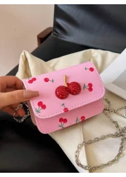 Fresh Cherry Print Mini Small Bag Foreign New Summer Cute Sweet Mini Lipstick Bag Chain Crossbody Headphone Bag Shoulder Bag Korean Fashion Crossbody Bag