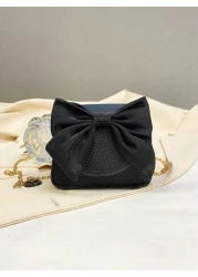 1pc Is Made Of Pu Material A High Grade Small Bag For Girls A Popular Niche Lipstick Bag A Retro Crossbody Bag A Mini Chain Small Square Bag With Lychee Pattern And Bow Which Is Sweet And Fashionable