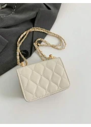 1pc Diamond Chain Small Bag Girl s Crossbody Bag Fashionable Mini Embroidery Simple One Shoulder Small Square Bag Pu Material Lock Closure Suitable For Girls Daily Use Attending Parties Going Out Shop