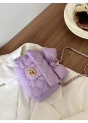 قطعة واحدة محفظة عملة مزينة بالفيونكة للأطفال، حقيبة صغيرة مطرزة بشكل معين مع سلسلة، حقيبة كروس بودي أنيقة لل